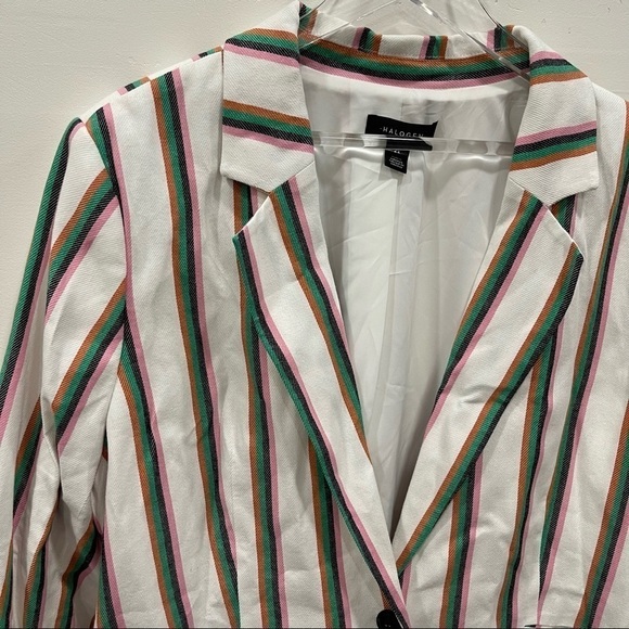 Halogen Colorful Stripe Ruched Sleeve Cotton Blend Blazer 2X One Button - Picture 9 of 12